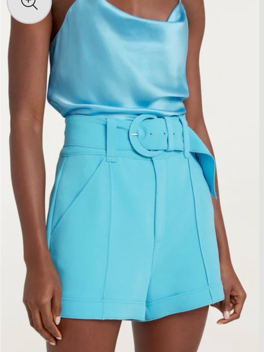 cinq a sept High-Waist Belted Shorts in Sky Blue